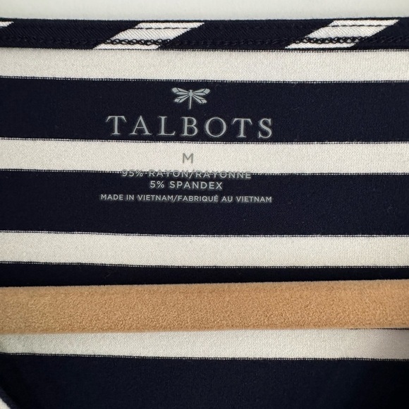 NWT Talbots Navy White Stripe V-Neck Top 3/4 Sleeve Stretch Knit Nautical Med - Picture 6 of 6